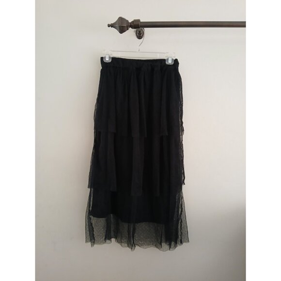 Unbranded Dresses & Skirts - Black Tulle Tiered Mesh Midi Skirt Goth Whimsigoth Layered Coquette  Women's XS